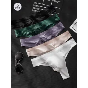 5pcs Men's Sexy Fitness Letter Thin Transparent Revealing Thong Briefs, Low Waist Seamless
