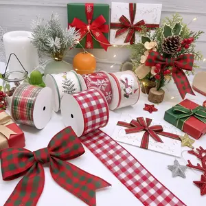 2.5 Inches x 10 Yards Christmas Series Cuffed Ribbons with Wire Edges, Vibrant & Rich Colors, Suitable for DIY Crafting and Home Decoration Scenarios