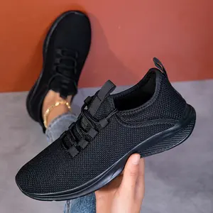A pair of black sneakers men's and women's summer mesh breathable running shoes trendy versatile women's casual shoes travel fitness yoga walking shoes marathon running shoes tennis shoes basketball shoes large size couple shoes