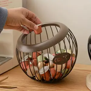 [Creative | Wrought Iron] 1 Creative Simple Wrought Iron Storage Basket | Coffee Capsule Storage Rack, Hollowed Out Basket, Home Storage Ornament, Kitchen Living Room Desktop Sorting Storage Basket, Home Organizer, Cozy Basket