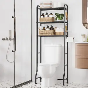 Black 3-Tier Over The Toilet Storage Rack – Heavy Duty Metal Bathroom Organizer, Space Saving Shelf