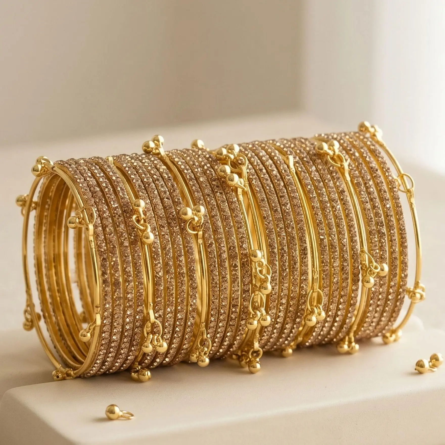 Ghungroo with AD Bangles 32Pcs Set, Indian Wedding Jewelry