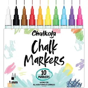 Fine Tip Chalk Markers (10 Pack, 1mm Extra Fine Point) Neon Liquid Chalk Pens for Blackboards Chalkboard Bistro Car Windows Dry Erase Boards Glass Thin Wet Erase Erasable Chalkboard Markers