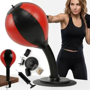 Portable Desktop Boxing Punching Bag for Office Daily Relaxation - 3 Mounting Options (Suction Cup, Clamp, Wall), Fast Rebound Carbon Steel Spring, Heavy Duty PU Leather Ball, Hand Pump & Wrist Straps Included