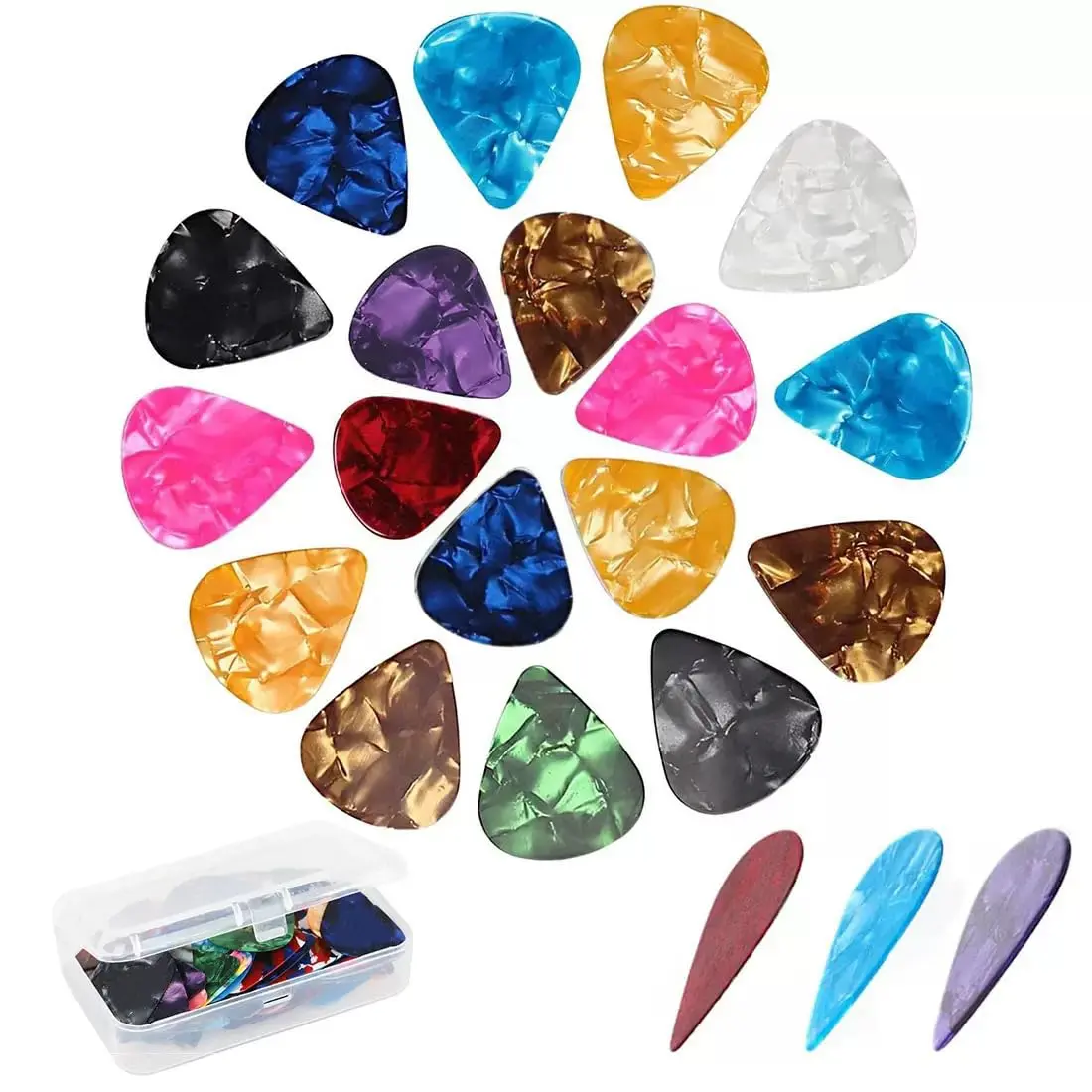 21-Pack Guitar Picks with Storage Box - 0.46 mm Thin-Medium-Heavy Thicknesses, Durable, High-Frequency Response, for Electric/Acoustic Guitars, Ukulele, Bass, Classic Tone, Ideal Gifts for Beginner Players (Guitar & Bass Accessories), Celluloid