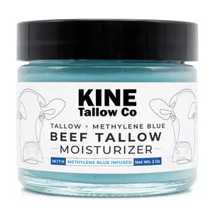Kine Tallow moisturizer with methylene blue face cream for dry sensitive skin lightweight non greasy daily moisturizer grass fed beef tallow skincare barrier support hydration glow minimalist routine 2 oz