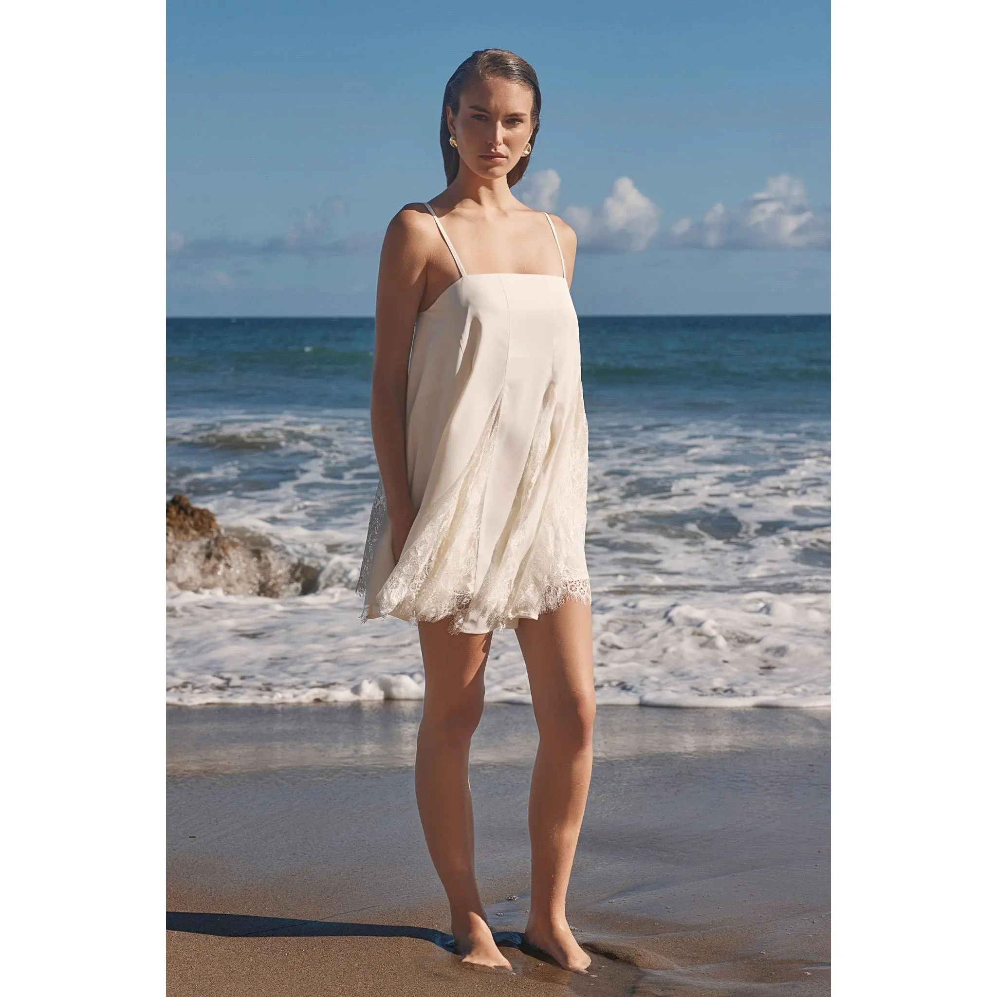Sleeveless Lace Godet Mini Dress