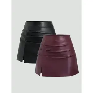 Women’s elegant retro high-waisted pleated mini skirt with side seams, solid color with an elastic waistband, suitable for spring, summer, autumn, and winter; casual to formal wear GARMENTARY