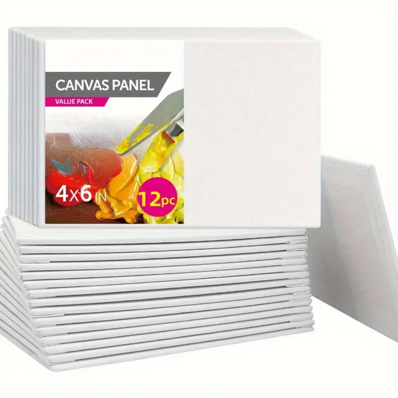 12pcs,  Painting Canvas Panels 10.16x15.24 cm/10x10cm, Art Painting Board Bulk for Oil, Acrylic, Gouache, Tempera, Flow Pouring Paint, Art Supplies, Canvas Boards for Painting, White Blank Flat Canvas Boards for Acrylic, Oil Paints, Artistic Supplies