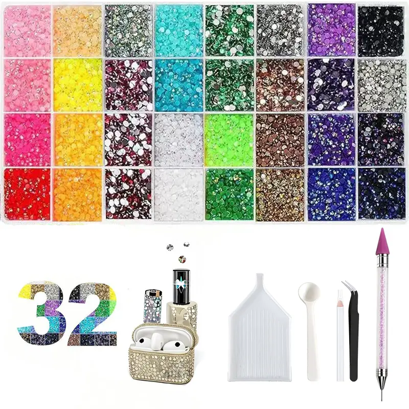 36000Pcs 3mm Multicolor Jelly Resin Flatback Rhinestones Kit, High-Facet Brilliant Shine, Strong Adhesive Anti-Fall Beads, Vivid Color & Easy Application Gems for Nail Art,Shoes, Books, Phone Case, Clothes & DIY Bedazzling Crafts
