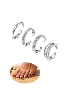 4Pcs Minimalist 18K Gold Plated Multi-Style Cubic Zirconia Adjustable Toe Ring Set For Women Summer Beach & Daily Wear Adjustable Open Rings Fashion Ring Jewelry Rings