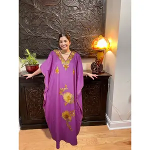 Women Kaftan Maxidress, Kimono Maxi Dress, Hawaiian Purple, Embroidered Dresses L-2X