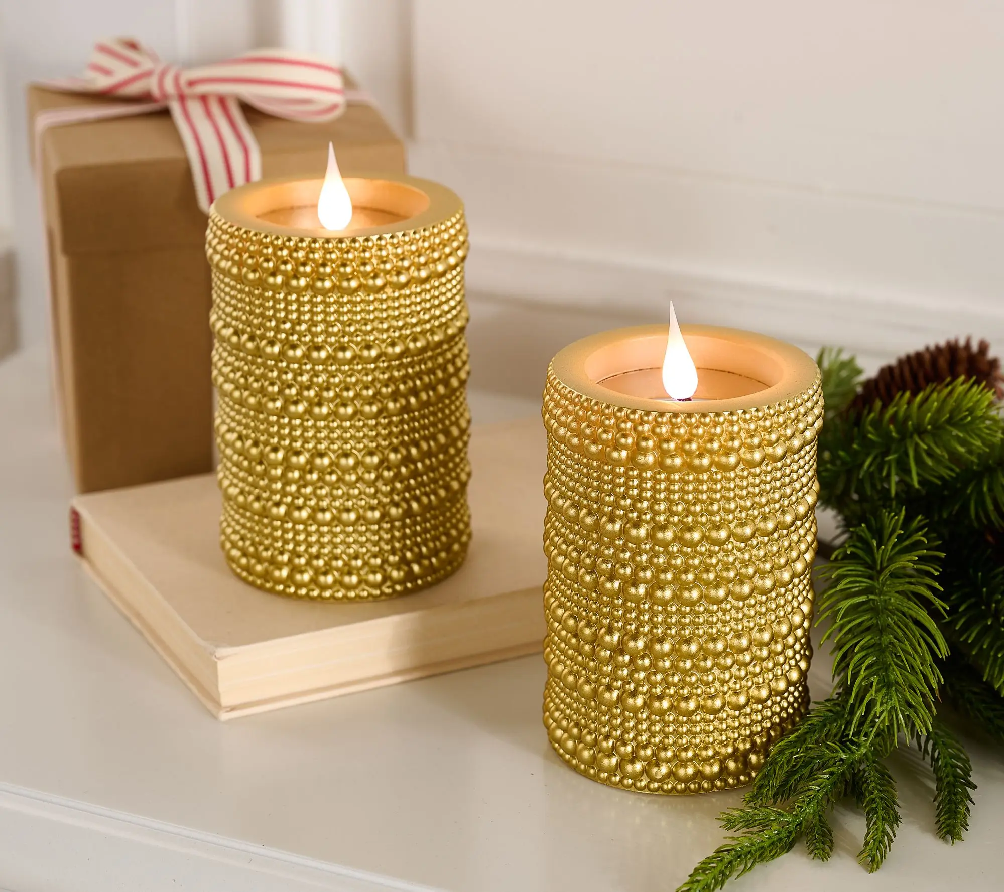 Lightscapes S/2 Flameless Metallic Hobnail Pillar Candles Lightscapes S/2 Flameless Metallic Hobnail Pillar Candles
