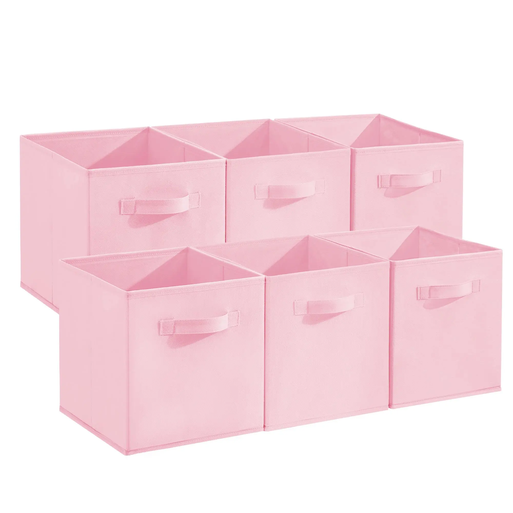12-Pack Collapsible Fabric Storage Cubes with Handles, 11 Inch Foldable Organizer Bins for Shelves, Closet, Nursery & Home Decor (Pink Colors)