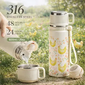 1 Pc thermal mug, 20oz vacuum cup, double wall insulated mug stainless steel, leak proof travel mug with handle strap, keeps hot 12 hours cold 24 hours, portable cup for coffee tea water, Mothers Day gift for mom women farmhouse style