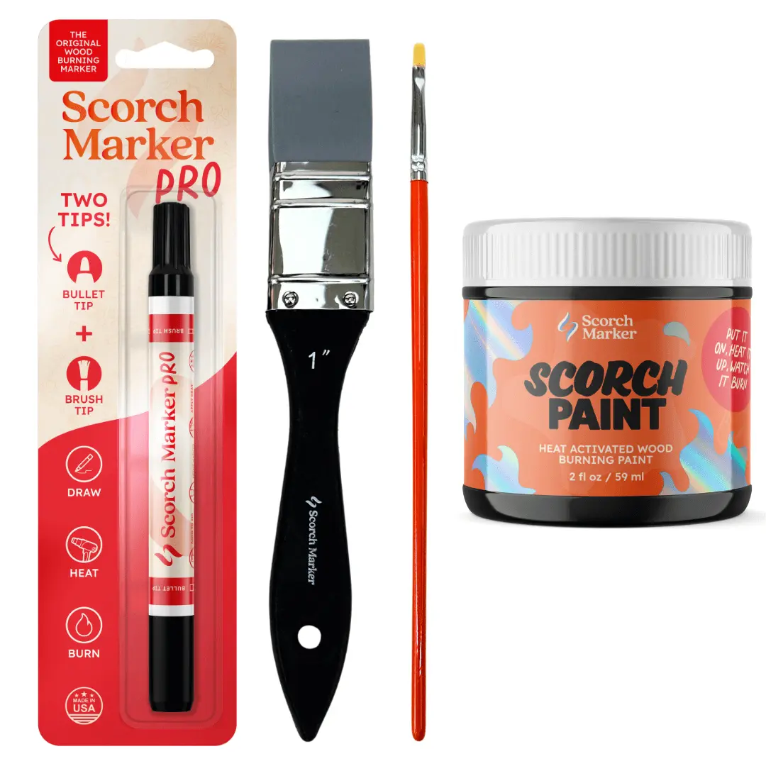 Beginner Bundle - Heat Activated Wood Burning Kit - Scorch Marker, Scorch Paint, 2 brushes