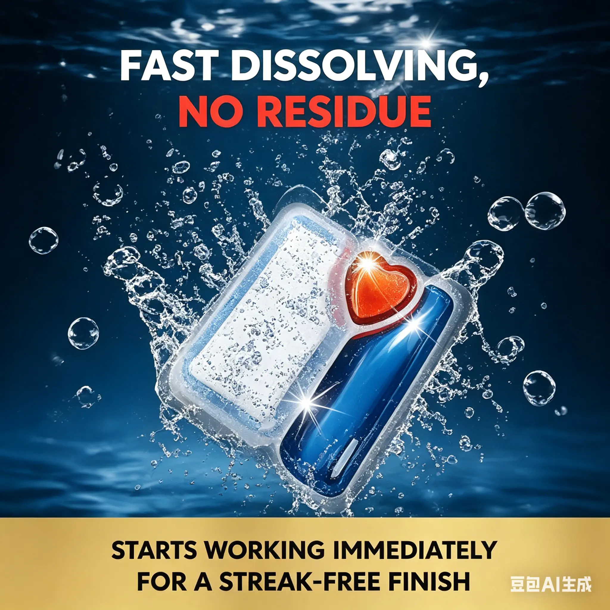 Dishwashing solid tablet, multi-in-one formula including dishwashing powder and dishwashing salt; dedicated household cleaner for dishwashers