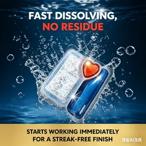 Dishwashing solid tablet, multi-in-one formula including dishwashing powder and dishwashing salt; dedicated household cleaner for dishwashers