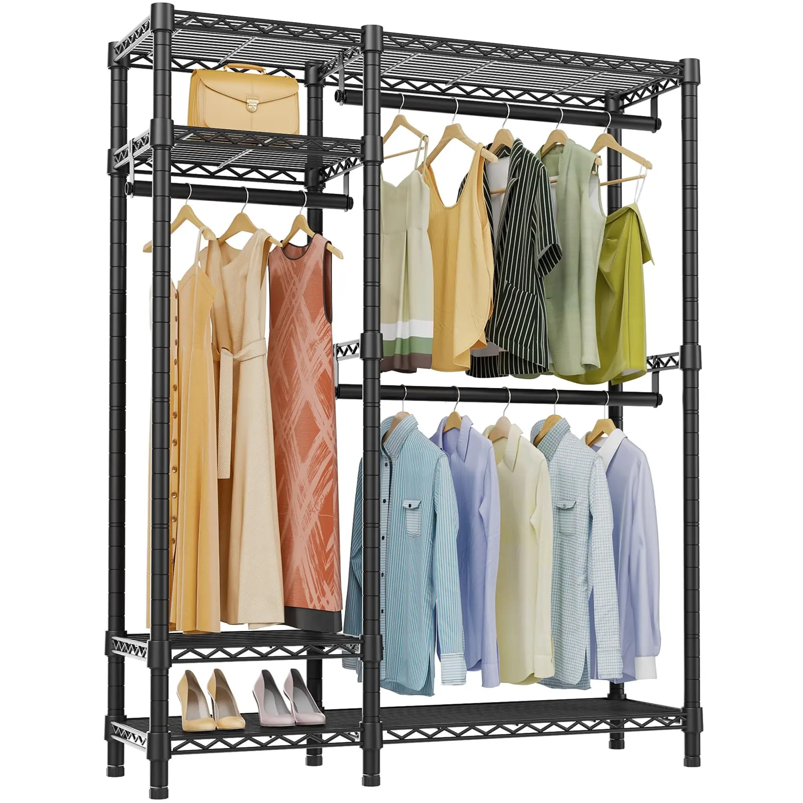 VIPEK V2 Series Closet Rack Heavy Duty Freestanding Closet Portable Wardrobe Closet 4 Tiers Adjustable Wire Shelving Clothing Racks with 3 Hanging Rods