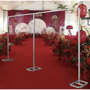 10 x 20 FT Pipe and Drape Stand Metal Large Wedding Backdrop Stand Adjustable Heavy Duty Portable Curtain Stand Standing Banner Decorative Banner Party Decoration Supplies Silver Galvanized Iron Modern Rectangular Free Standing with Wing Nuts Ornaments