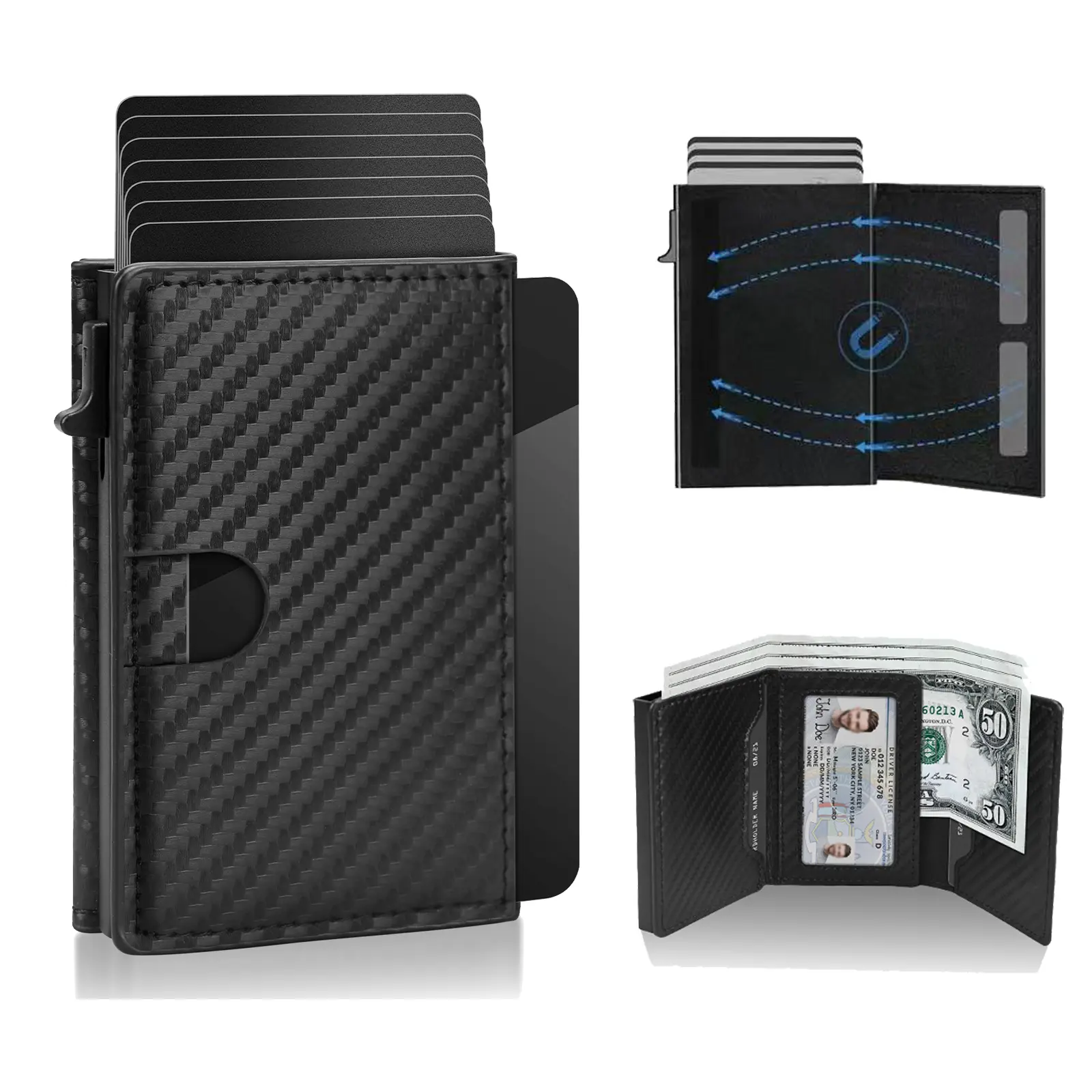 Minimalist Leather Card Holder for Men, Slim Pop-Up Wallet with ID Window and Cash Slot, Lightweight Slim Card Storage, Ideal for Mens Gifts, Minimalist Card Holder, Secure Card Storage