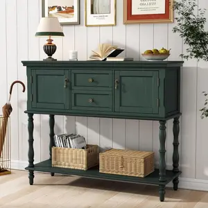 Console Table,Sofa Table with 2 Drawers and 2 Doors, 42 Inch Farmhouse Antique Wood Storage Cabinet, Large Sofa Table with Open Bottom Shelf for Entryway, Living Room, Hallway, Kitchen