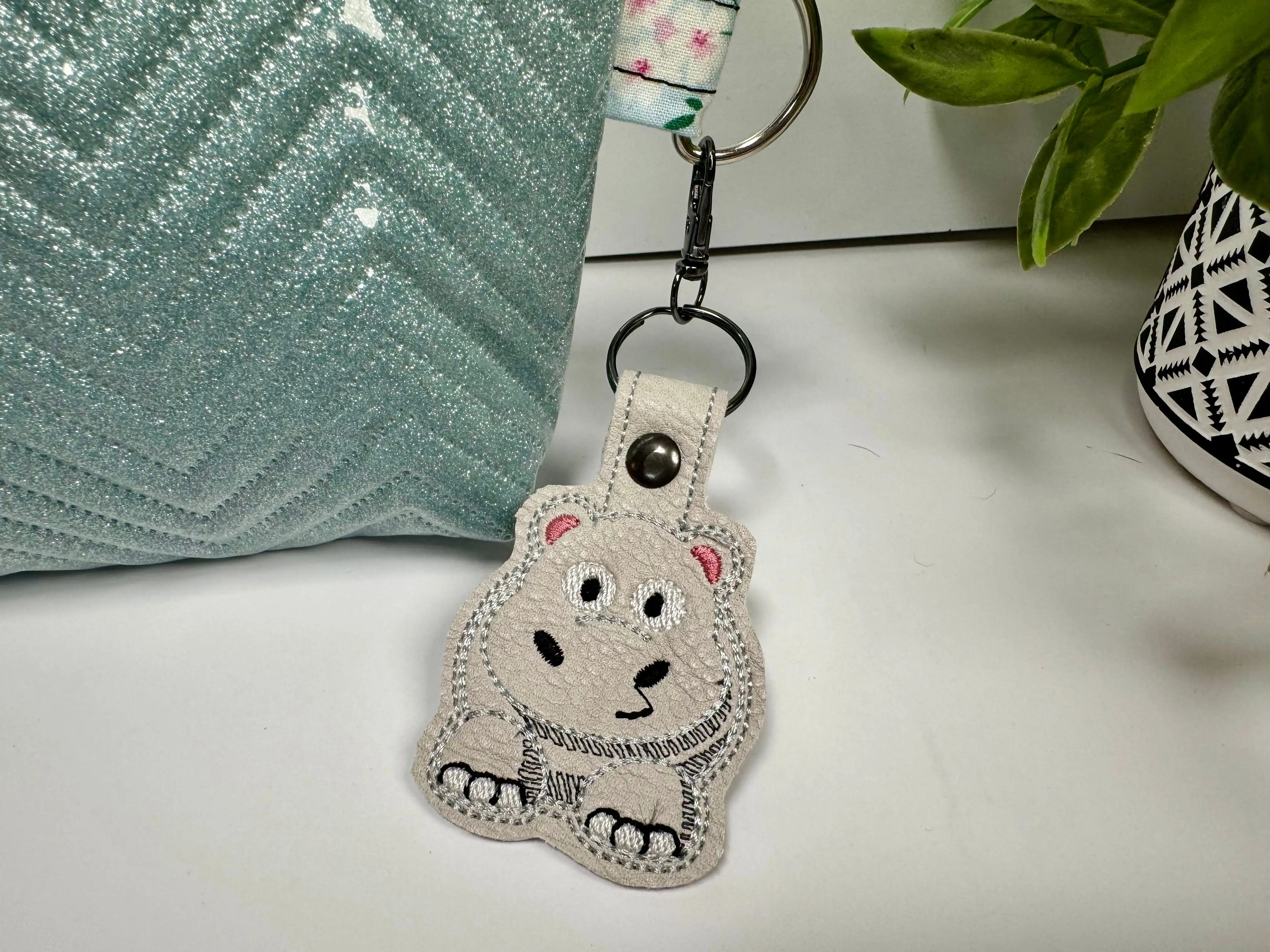 Hippo Embroidered Keychain