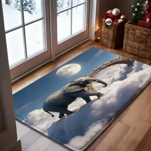 Elephant walking on clouds with moon and bridge 1-Piece Bathroom Mat, Soft Bath Mat, Absorbent High-Quality Bathroom Carpet, Non-Slip and Comfortable Bathroom Mat, Suitable for Bathroom Floors, S