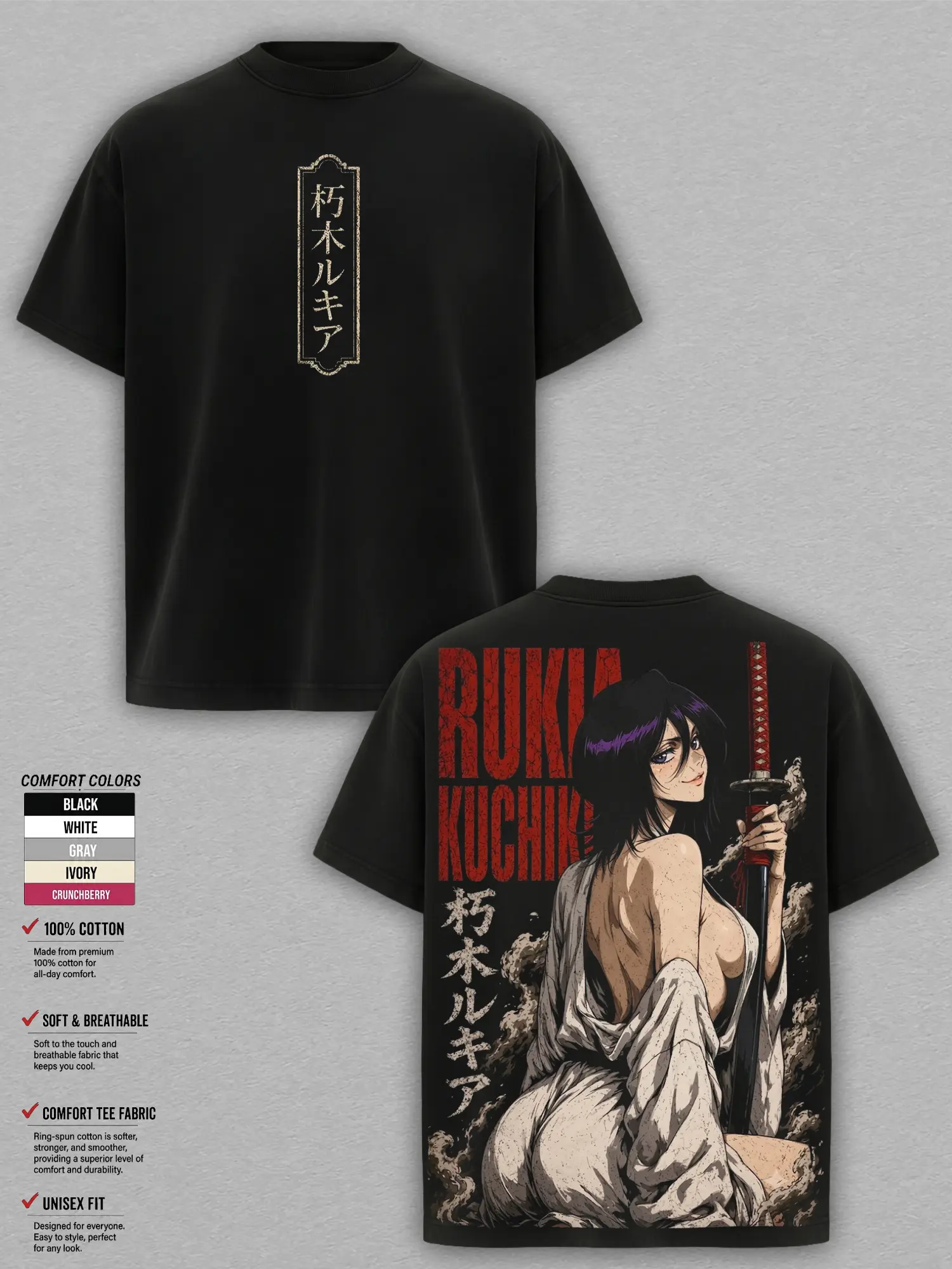 Rukia Kuchiki Bleach Vintage Anime T-Shirt – Bleach Graphic Tee, Streetwear Heavy Cotton Oversized Unisex Manga Shirt, Bleach Anime Gift for Men & Women