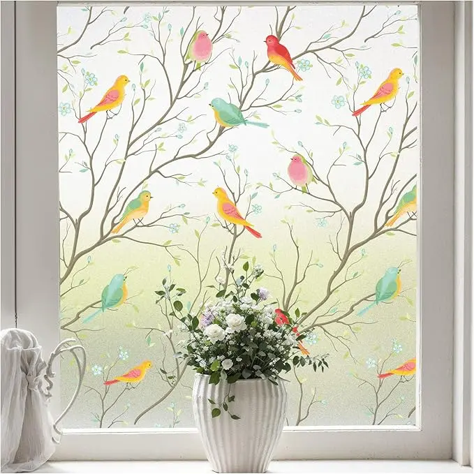 Window Privacy Film Stained Glass Window Clings 3D Rainbow Film for Glass Door Decorative Colorful Lattice Stickers Static Cling Sun Blocking Coverings for Home floral  pattern  window  film rainbow window privacy film