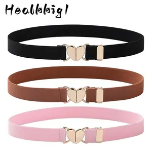 3 PCS Stylish Elastic Waistband with a Golden Heart-Shaped Buckle, Adjustable for Both Women And Girls,