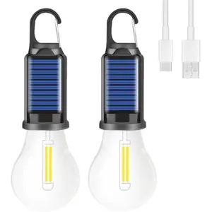 Solar Rechargeable Hooked Camping Light,Solar Tent Lights USB Rechargeable LED Camping Lantern,Outdoor Hanging Light Bulbs,Portable Outdoor Waterproof Emergency Light Bulb