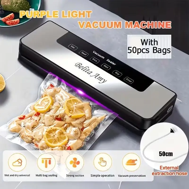65 KPA Power Commercial Automatic Food Vacuum Sealer - 50 Free Bags, 6-in-1 Function, Dry/Wet Modes, Easy Cleaning Kitchen Preservation System for Food Storage, Low-Temperature Cooking, 65Kpa Power