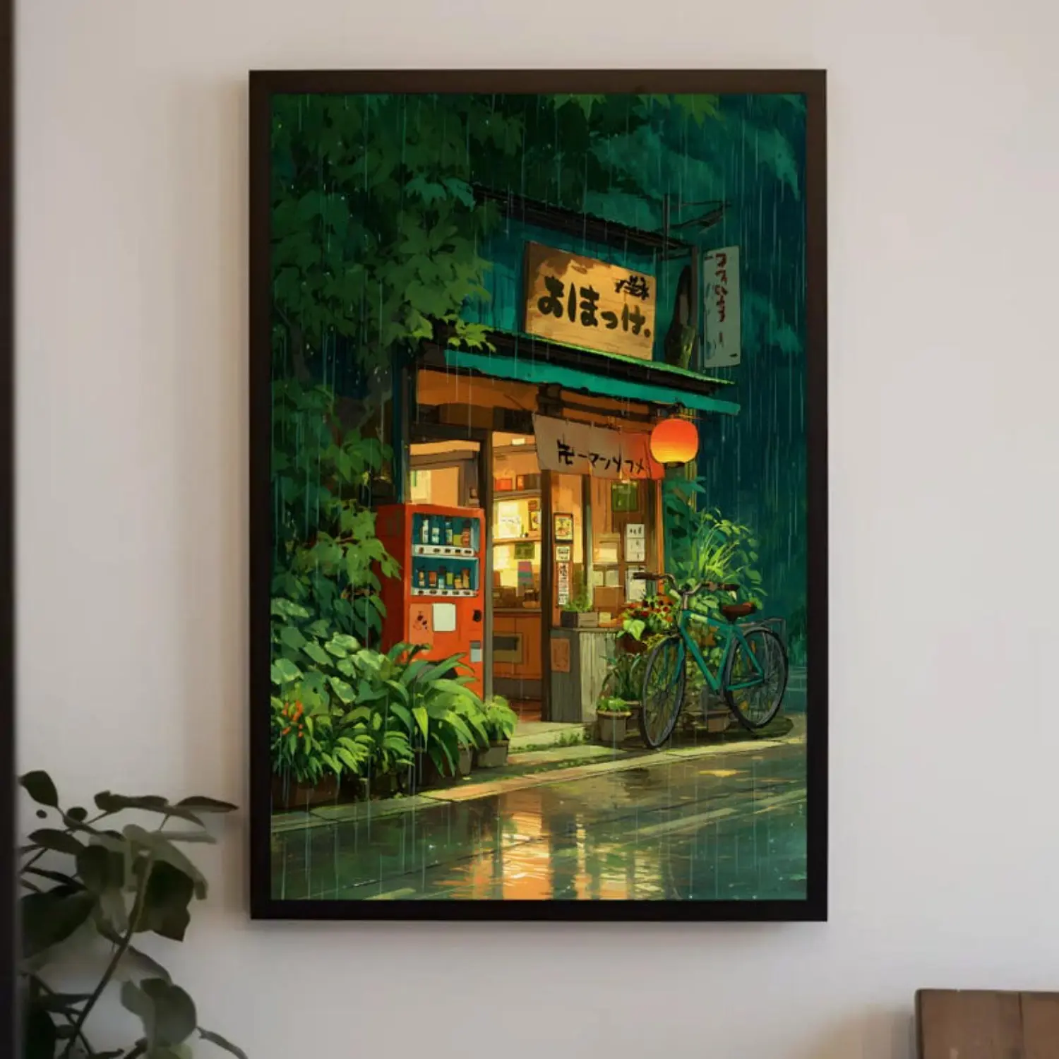 Anime Style Street Cafe Scene Wall Art Print - Eco-Friendly Wooden Comic Art, Fade Resistant Home Decor Decoration for Modern Homes, Kid Room Supplies