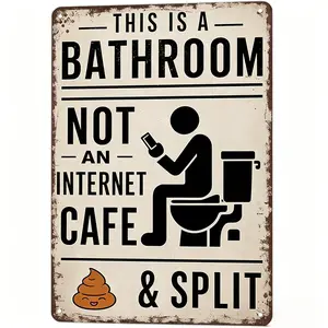 Vintage Metal Tin Sign 8X12inch-This Is A Bathroom Not An Internet Cafe & Split Wall Art Decor For Home Farmhouse Washroom Bathroom Gift
