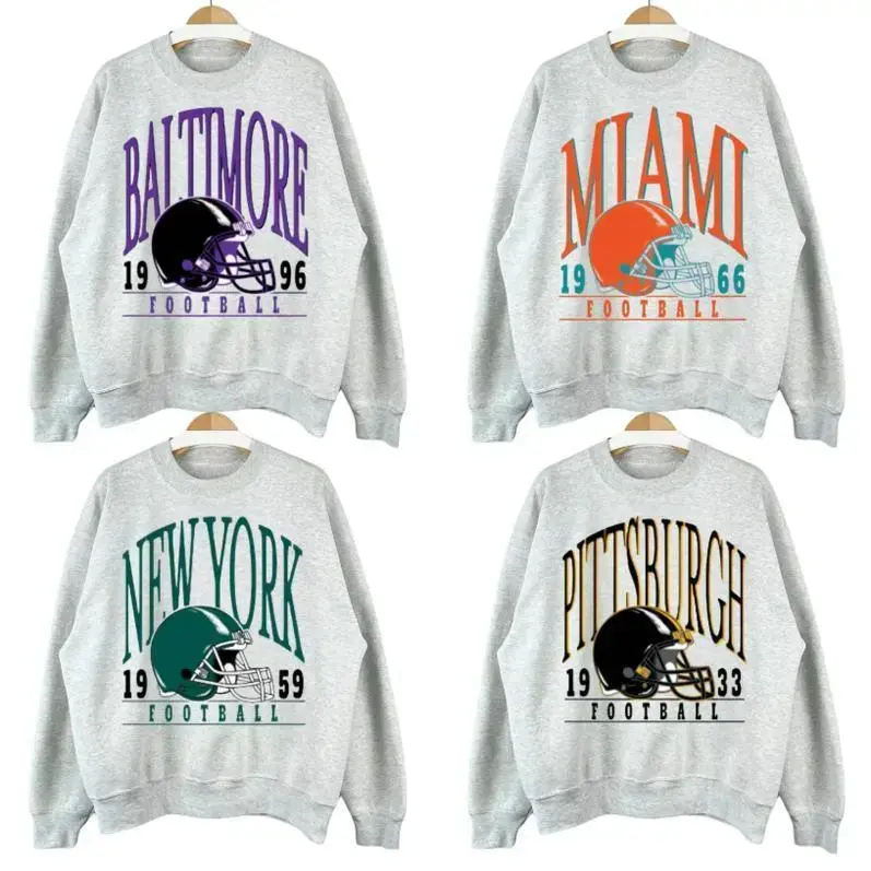 Vintage All Team Football Ash Grey Sweatshirt, Hometown Pullover, City Football Retro Sweatshirt, Football merch, youth boys clothes, graphic tee for boys, Football Throwback Sweatshirt, Unisex Sweatshirt Classic Cotton Menswear Apparel