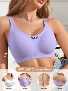 Women's V-Neck Solid Color Ice Silk Fabric Wireless Seamless Jelly Bra Underwear, Adjustable Wide Shoulder Straps Traceless Back Smoothing, Push Up Anti-Sagging Side Support, Versatile for Daily Wear Dating & Gatherings Everyday