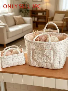Pink floral storage basket, ruffle trim storage bag with handle, multi-purpose home storage box, suitable for cosmetics, sundries and wardrobe organization