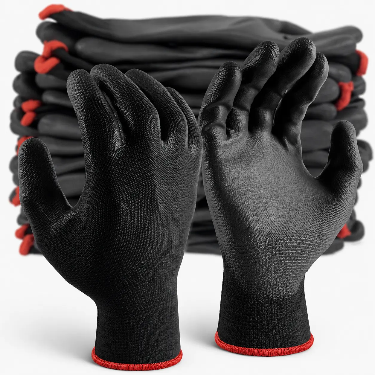 12PCS Black PU Coating Gloves Anti-Slip Multi-scenario Nylon PU Gloves Durable Gardening Machinery Automotive Repair