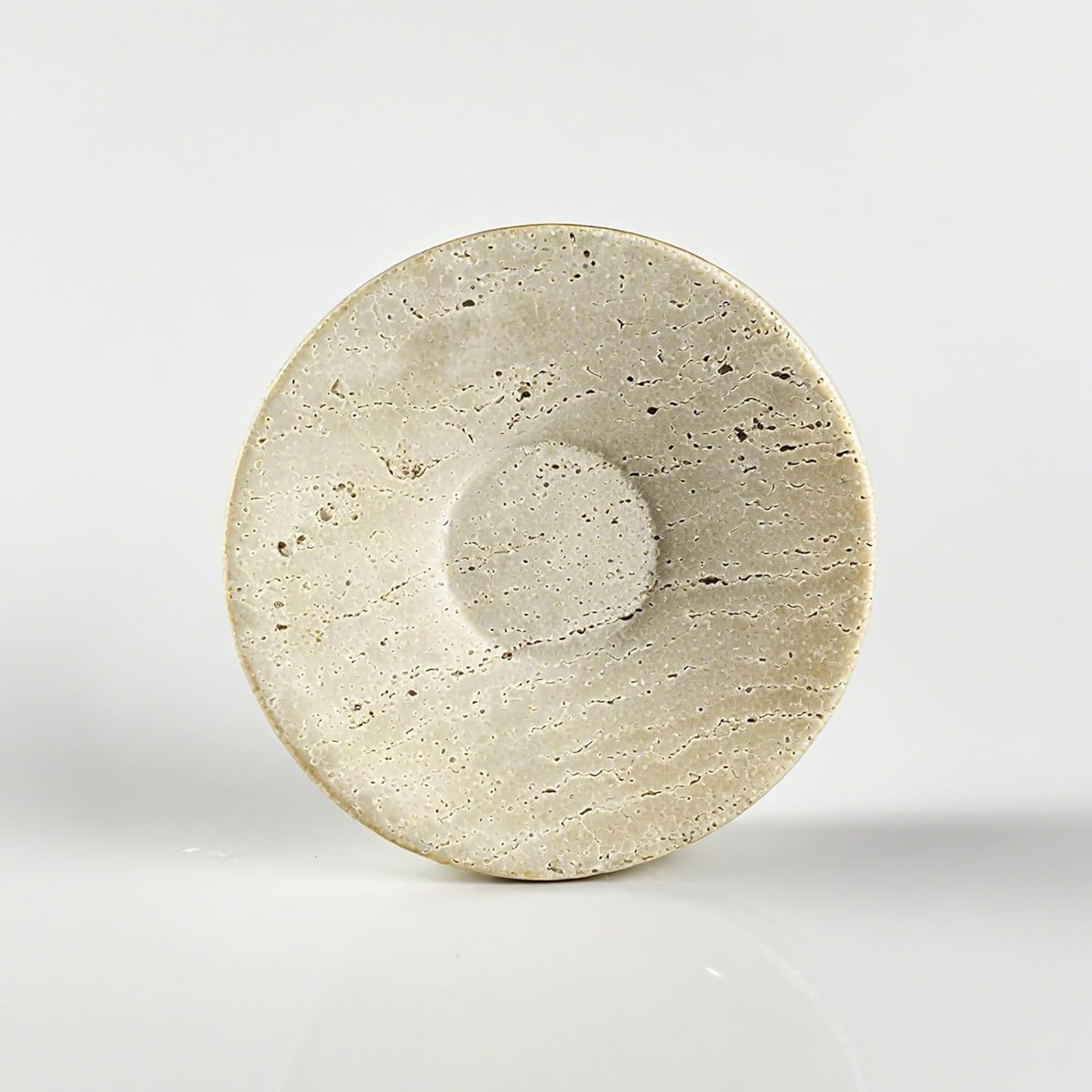 Natural Travertine Marble Soap Dish & Jewelry Tray, 4.5 Inch Round Stone Soap Holder for Bathroom, Kitchen, Shower Sink - Non-Slip Bottom, Handcrafted Beige Decor for Sponge, Bar Soap, Trinkets