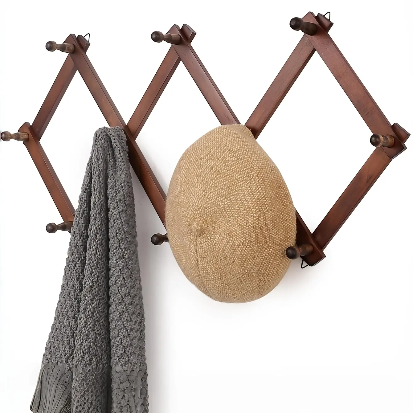 Retractable Wall Mounted Wooden Hook Rack, Expandable Foldable Wooden Coat Hooks Organizer, Space Saving Wall Mounted Hook Rack for Entryway, Bedroom, Bathroom, Kitchen, Towel, Coat, Hat and Bag Hanging Storage Organizer front door multilayer