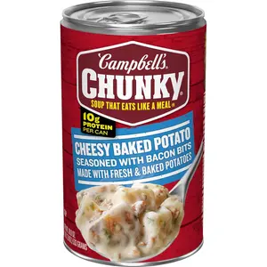 Baked Potato Soup with Cheddar and Bacon Bits Ready to Eat Creamy Soup with Potatoes Cheese and Bacon Savory Flavor Easy Heat and Serve Meal 18.8oz Can