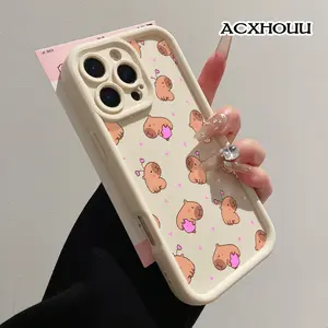 Case for iPhone 17 16 E Pro Max 15 Plus 14 13 12 11 XS XR Capybara Love Hearts TPU Silicone Rugged Durable Shockproof Protective Cover