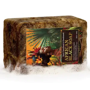 ELAIMEI African Black Soap, Handmade Black Exfoliating Soap, Natural Black Soap, Effectively Removes Dirt and Impurities, Suitable for All Skin Types, 100g/box