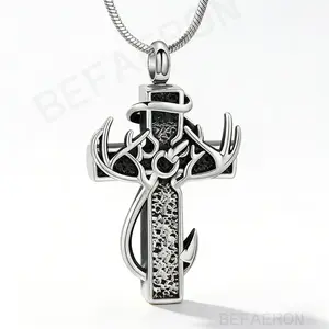 Autumn New Arrival 925 Sterling Silver & Stainless Steel Cross Antler Necklace for Boys - Special Ash-Holding Version, Inspirational Bible Verse Pendant, Personalized Christian Graduation Gift for Men