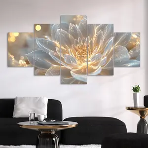 Lotus Pattern Canvas Painting, 5 Counts/set Modern Art Poster, Wall Art Decor for Home Living Room Bedroom Office, Ornaments, Modern Home Decoration, Floral Abstract Design