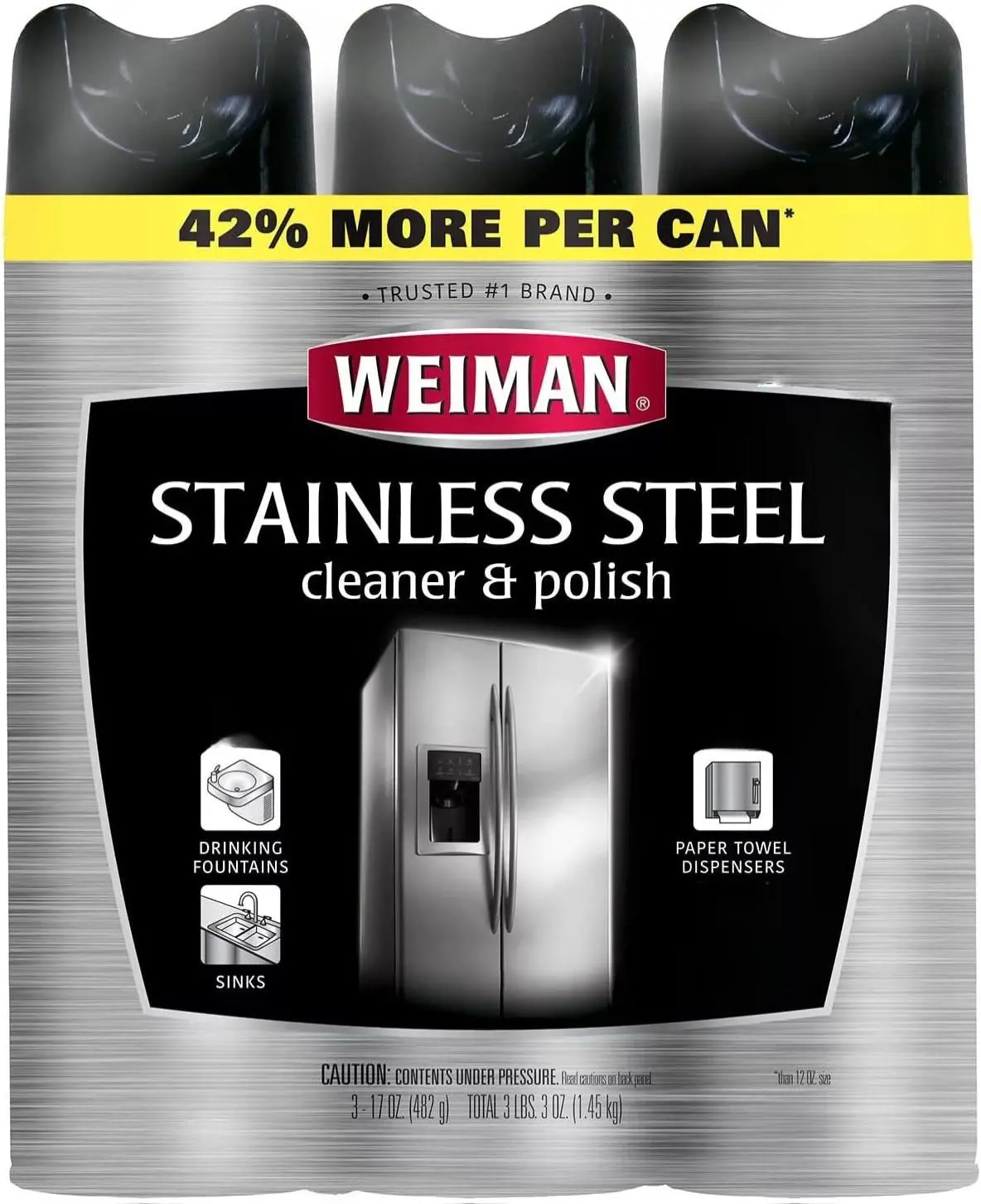 Weiman Stainless Steel Cleaner & Polish Household Kitchen Spray Cleaner - 17oz, 3pk - for Countertops, Sinks, Backsplashes