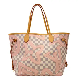 Pre-owned Louis Vuitton Damier Azur Shoulder Bags Neverfull MM Tahitienne Shoulder Bag Pink