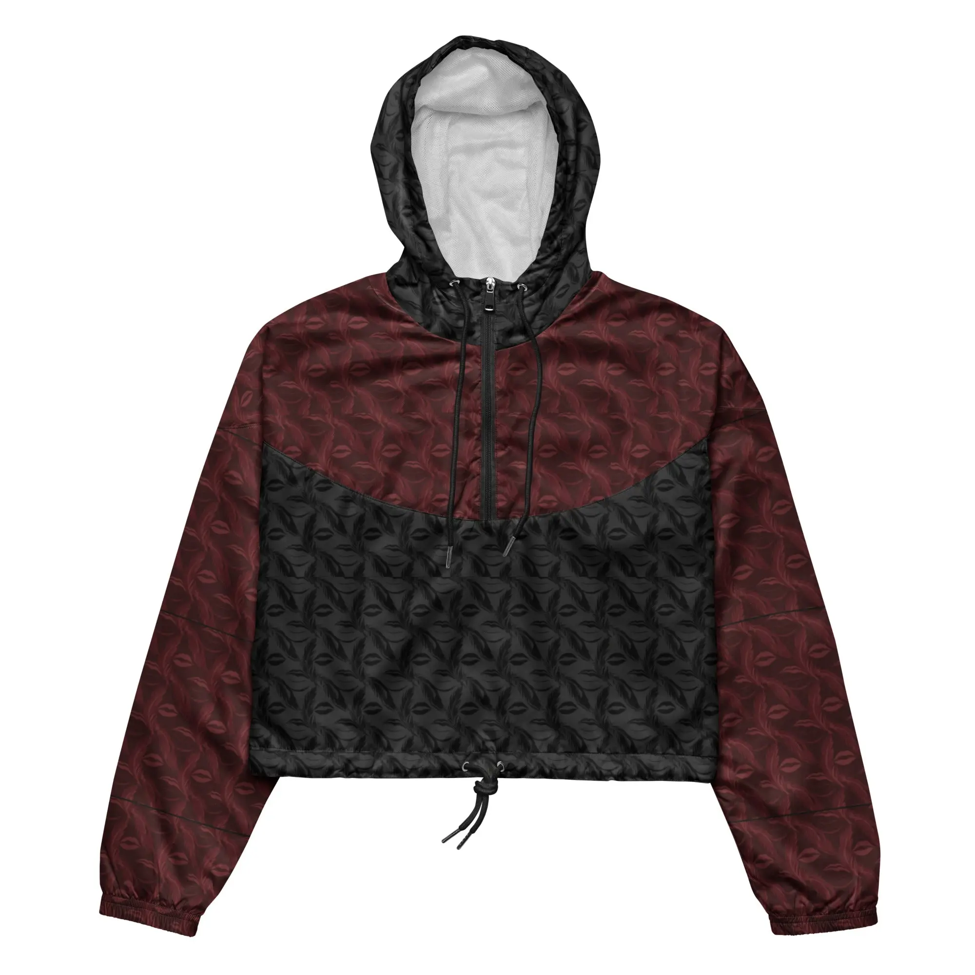 Burgundy & Black Whispering Feathers cropped windbreaker