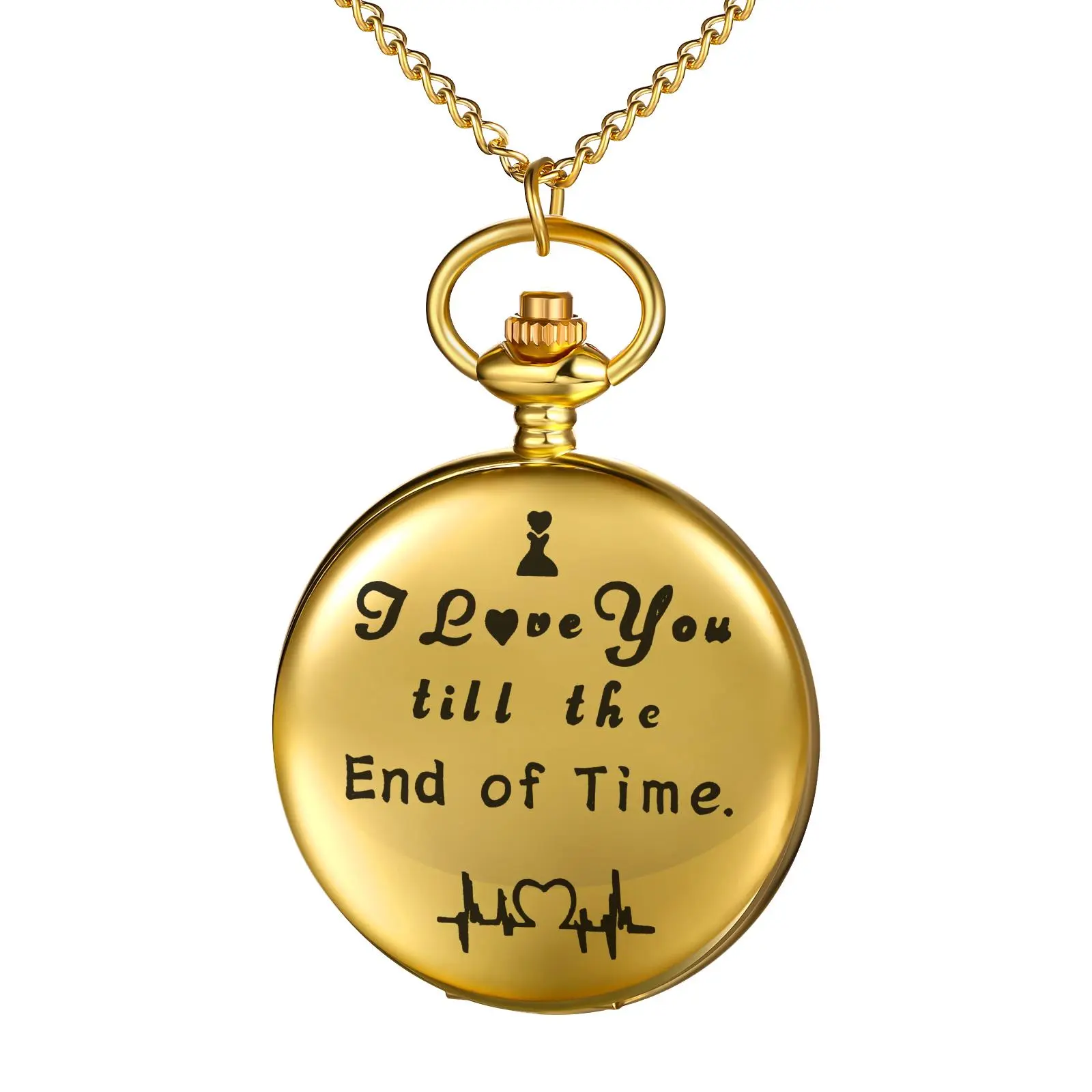 OIDEA Unisex Snap Open Engraved Pocket Watch - Analog Quartz Watch with 30.7in Long Sweater Chain, "I Love You till the End of Time" Engraving, Sentimental Valentine's Day Gift for Men, Fashion Accessory